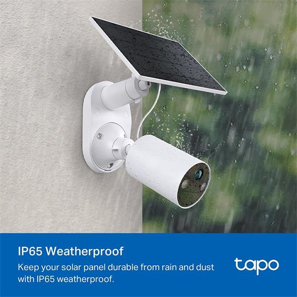 "Tapo Solar Panel SPEC: 5.2V 2.5W FEATURE: Type-C Charging Port, Non-Stop Power, Flexible Solar Installation, Works wit