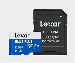 128GB Lexar® Blue Plus microSDHC UHS-I with SD adapter, up to 170MB/s read C10 A1 V10 U1
