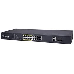 16xRJ45 10/100 vč. PoE (802.3af/at,PoE budget 250W), 2xcombo SFP/GE RJ-45, 8xPoE port lze přepnout na 200m PoE@10Mbps, 6kV přepěťo