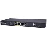 16xRJ45 10/100 vč. PoE (802.3af/at,PoE budget 250W), 2xcombo SFP/GE RJ-45, 8xPoE port lze přepnout na 200m PoE@10Mbps, 6kV přepěťo