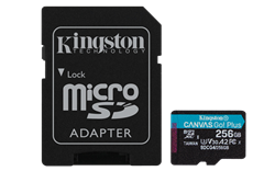 256 GB . microSDXC karta Kingston Canvas Go Plus Gen4 + adaptér ( r200MB/s, w160MB/s )