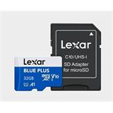 32GB Lexar® Blue Plus microSDHC UHS-I with SD adapter, up to 100MB/s read C10 A1 V10 U1