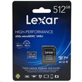 512GB Lexar® High-Performance 633x microSDXC™ UHS-I, up to 100MB/s read 70MB/s write C10 A2 V30 U3, Global