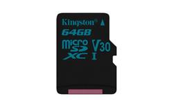 64 GB . microSDXC karta Kingston Canvas Go Class U3 UHS-I V30 (r90MB/s, w45MB/s) bez adaptéra
