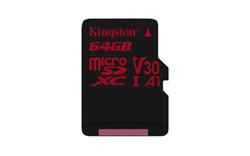 64 GB . microSDXC karta Kingston Canvas React Class U3 UHS-I V30 A1 (r100MB/s, w80MB/s) bez adaptéra