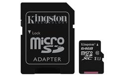 64 GB . microSDXC karta Kingston Canvas Select Class 10 UHS-I (r80MB/s, w10MB/s) + adaptér