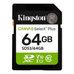64 GB .SDXC karta Kingston Canvas Select Plus SD U1, V10 (r100MB/s)