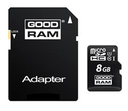 8 GB . microSDHC karta GOODRAM Class 10 UHS I + adapter