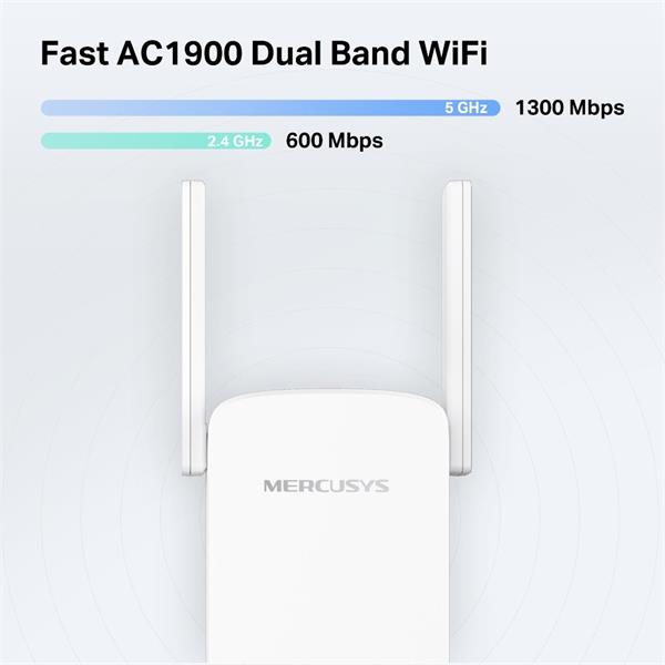 AC1900 Wi-Fi Range Extender SPEED: 600 Mbps at 2.4 GHz + 1300 Mbps at 5 GHz SPEC: 4× Fixed External Antennas, 1× Gigab