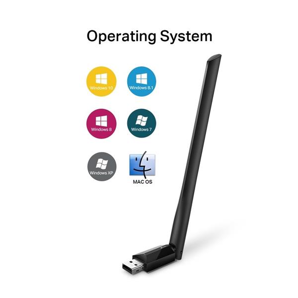 AC600 High Gain Dual Band Wi-Fi USB Adapter SPEED: 433 Mbps at 5 GHz + 200 Mbps at 2.4 GHz SPEC: 1× High Gian External A