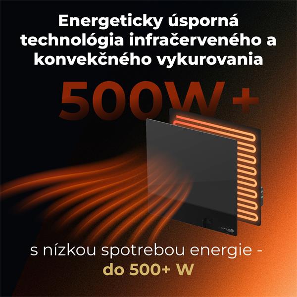 AENO AGH12S Premium QUADRO Smart Ohrievač, Čierny, LED, WI-FI, max 500W, 50x50cm, Infra