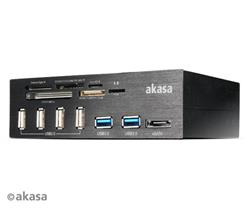 AKASA AK-HC-05U3BK InterConnect PRO, Hliníkový panel s USB (4xUSB2, 2xUSB3.0), USB 3.0 čítačka kariet a eSATA