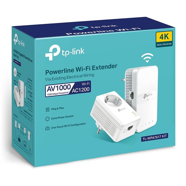 AV1000 Gigabit Powerline AC1200 Wi-Fi Kit KIT: 1× TL-WPA7617 + 1× TL-PA7017P TL-WPA7617: SPEED: 300 Mbps at 2.4 GHz + 86