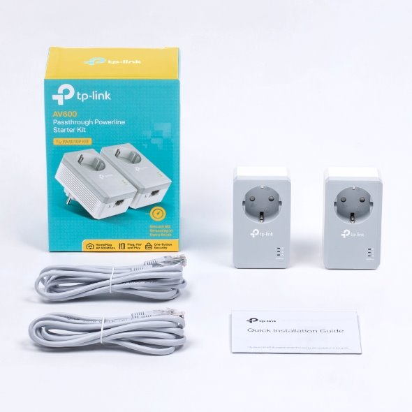 AV600 Passthrough Powerline Starter Kit KIT: 2× TL-PA4010P SPEED: 600 Mbps Powerline SPEC: Qualcomm CPU, 1× 10/100 Mbps