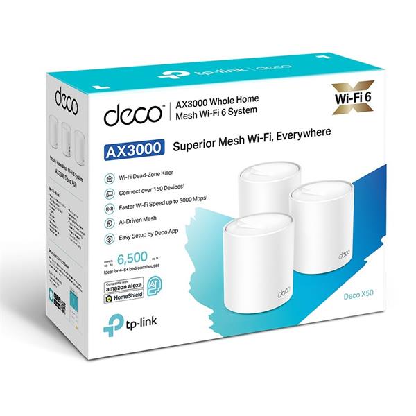 AX3000 Whole Home Mesh Wi-Fi 6 System SPEED: 574 Mbps at 2.4 GHz + 2402 Mbps at 5 GHz SPEC: 2× Internal Antennas, 3× Gig