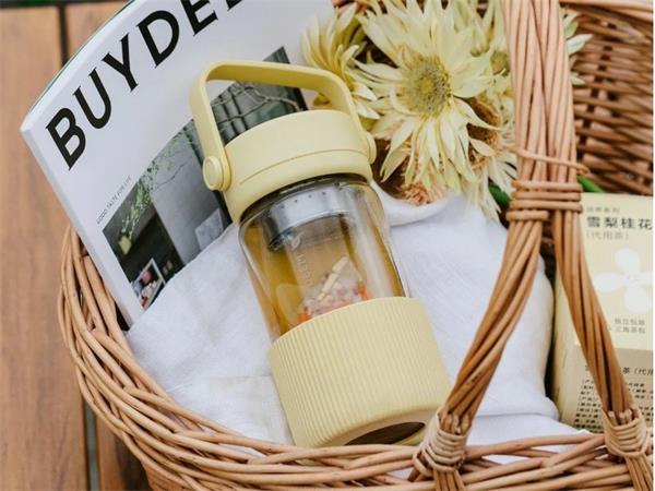 BUYDEEM Prenosná sklenená čajová fľaša 350 ml, model CD1008, farba jemná žltá