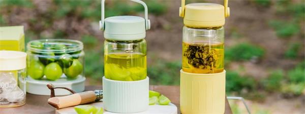 BUYDEEM Prenosná sklenená čajová fľaša 350 ml, model CD1008, farba útulná zelená
