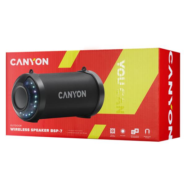 Canyon CNE-CBTSP7 Bluetooth v5.0 Outdoor party reproduktor, 3.5mm mini jack, micro USB, AUX, FM, čierny
