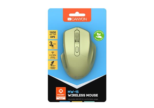 Canyon CNE-CMSW15GO, Wireless optická myš Pixart 3065, USB, 1600 dpi, 4 tlač, zlatá