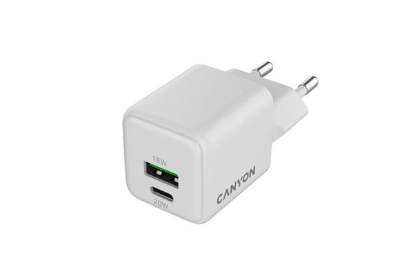 Canyon CU20AC vysokorýchlostná kompaktná univerzálna nabíjačka do steny 1x USB-C 20W, 1x USB-A 18W