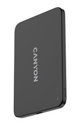 Canyon OnCharge 503, Powerbank, 3 000 mAh, in: USB-C 10W, out: USB-C 10W + Wireless 7.5W, ultratenká, hliníková, šedá