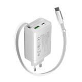 Canyon OnCharge 65RC, vysokorýchlostná univerzálna nabíjačka do steny GaN s integrovaným 68 cm USB(C) káblom, 65W, biela