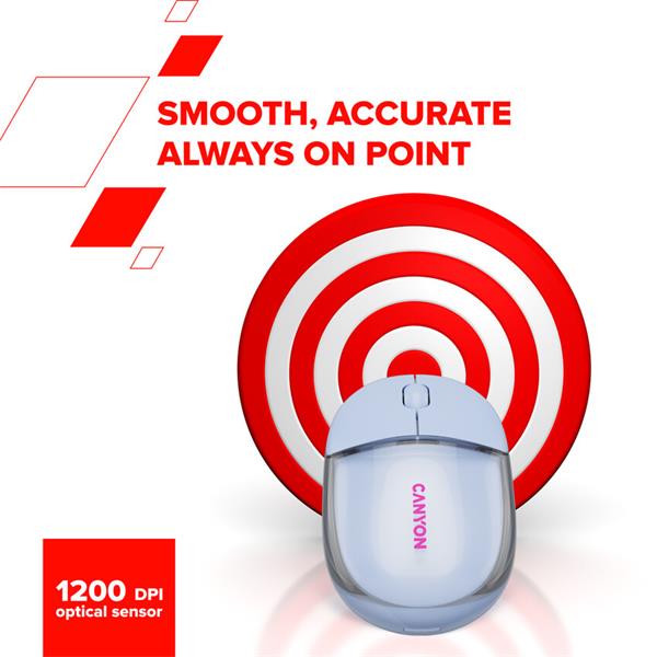 Canyon OnClick 24, 2v1 bezdrôtová optická myš Bluetooth / 2.4 GHz, 1.200 dpi, akumulátor 5.000 mAh, ružová