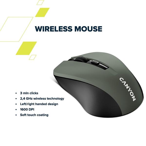 Canyon OnClick W01, Wireless optická myš USB, 800/1000/1200 dpi, šedo-čierna