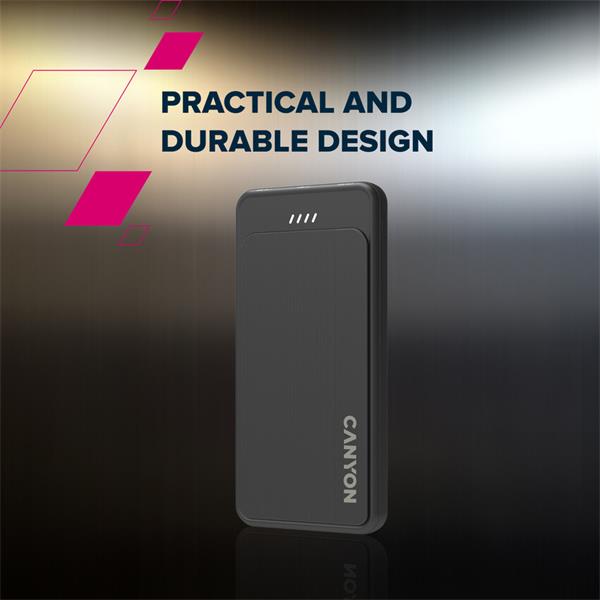 Canyon OnPower 100, Powerbank, 10.000 mAh, LED indikátor, in: 1x USB-C/1x microUSB, out: 1x USB-C a 2x USB-A