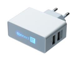 CONNECT IT nabíjací adaptér biely. 2x USB port. POWER CHARGER