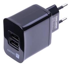 CONNECT IT nabíjací adaptér s 2x USB portom. Spolu 3.1 A čierny