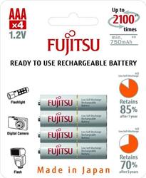 Fujitsu prednabité batérie 1.2V, R03/AAA, 750mAh, 2100 nabíjacích cyklov, blister 4ks