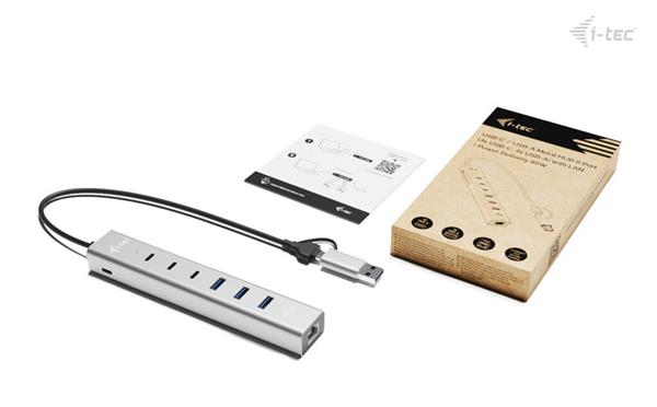 i-tec USB-C/USB-A Metal HUB 6 port (3x USB-C, 3x USB-A), LAN, Power Delivery 85W
