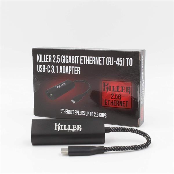 Intel® Killer E3100 USB-C 3.1 to RJ45 2.5Gbps Ethernet Adapter, 2.5Gbps