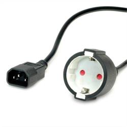 Kábel sieťový 230V C14 - zásuvka (CEE7/3) SCHUKO 0.3m, 0.75 mm2, 10A, čierny