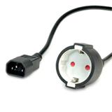 Kábel sieťový 230V C14 - zásuvka (CEE7/3) SCHUKO 0.3m, 0.75 mm2, 10A, čierny