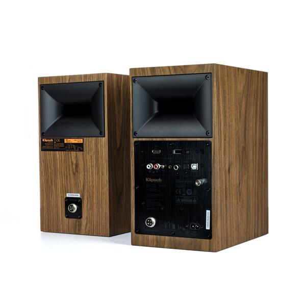 Klipsch The Fives, aktívne reproduktory, 160 W, Bass-reflex, BT, HDMI ARC, USB, Opt., Phono/Line In, hnedá, pár