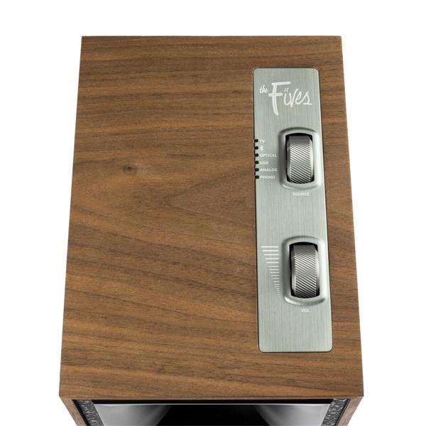 Klipsch The Fives, aktívne reproduktory, 160 W, Bass-reflex, BT, HDMI ARC, USB, Opt., Phono/Line In, hnedá, pár