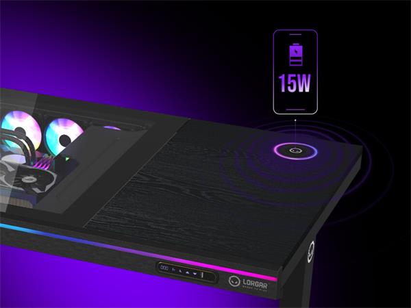 Lorgar DE90G prémiový herný stôl s elektrickým zdvihom a tvrdeným oleofóbnym skleneným povrchom, Integrované PC šasi