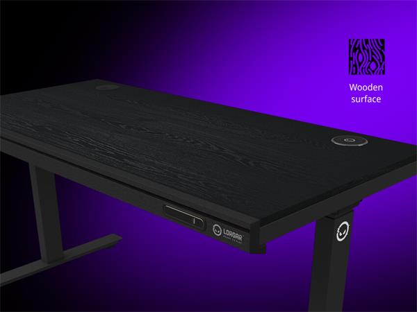 Lorgar DP80W prémiový herný stôl s elektrickým zdvihom, dreveným povrchom a RGB ambientným osvetlením