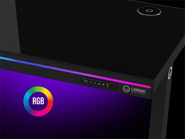 Lorgar DP80W prémiový herný stôl s elektrickým zdvihom, dreveným povrchom a RGB ambientným osvetlením