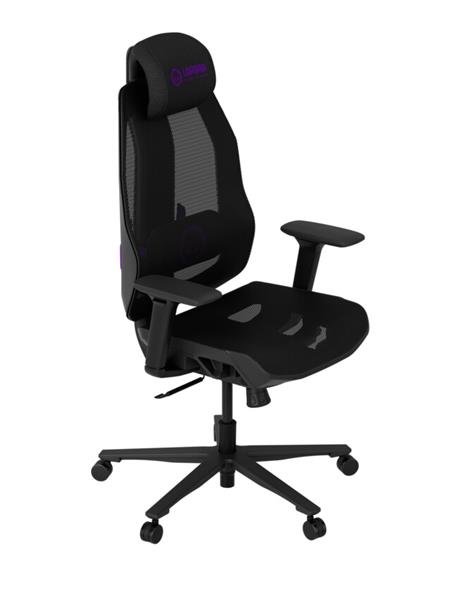 Lorgar PRO CHA51 ergonomická herná stolička, 4D podrúčky, bedrová opora, nastaviteľná opierka hlavy, čierno fialová