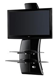Meliconi GHOST DESIGN 2000 GLOSS BLACK Wall Fixture for 32" to 63" screens up to 70kg. Complete with 2 glass shelves ea