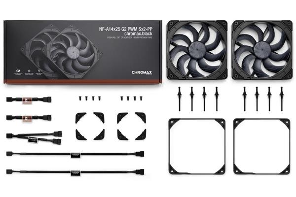 Noctua NF-A14x25 G2 PWM Sx2-PP chromax.black, set 2 ventilátorov 140x140x25mm