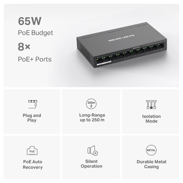 NV Version is suitabe for customers who's voltage input is between 220V-240V"10-Port 10/100Mbps Desktop Switch with 8-Po