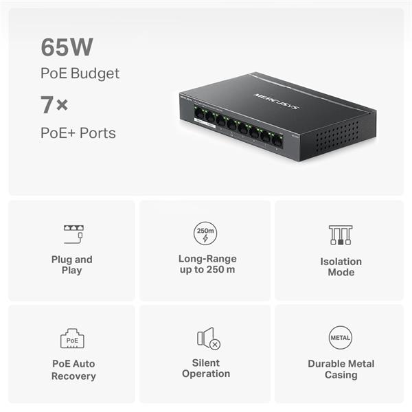 NV Version is suitabe for customers who's voltage input is between 220V-240V"8-Port Gigabit Desktop Switch with 7-Port P