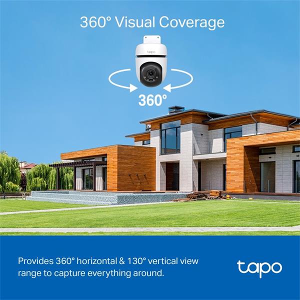 Outdoor Pan/Tilt Security Wi-Fi Camera SPEC: 2K (2304x1296), 2.4 GHz, Horizontal 360o FEATURE: Pan/Tilt, Color Night Vis