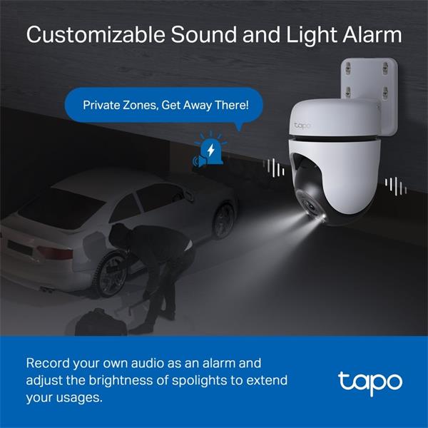 Outdoor Pan/Tilt Security Wi-Fi Camera SPEC: 2K (2304x1296), 2.4 GHz, Horizontal 360o FEATURE: Pan/Tilt, Color Night Vis