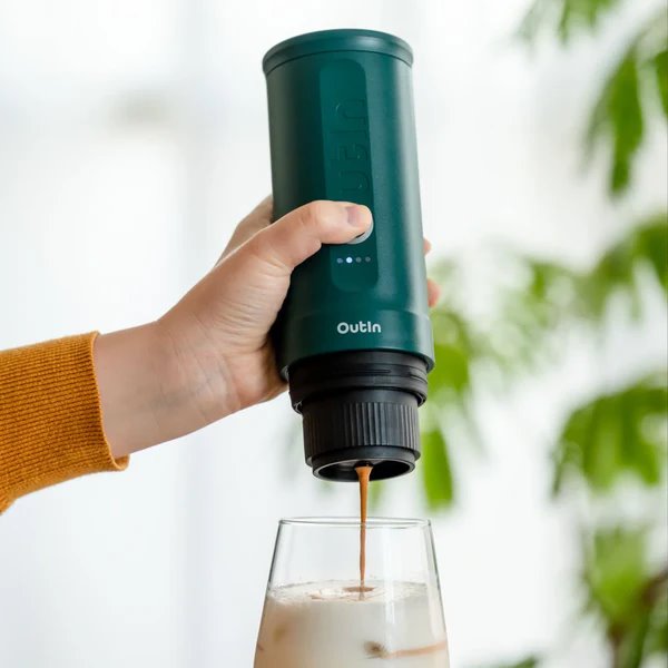 Outin Nano Prenosný espresso kávovar, farba modrozelená