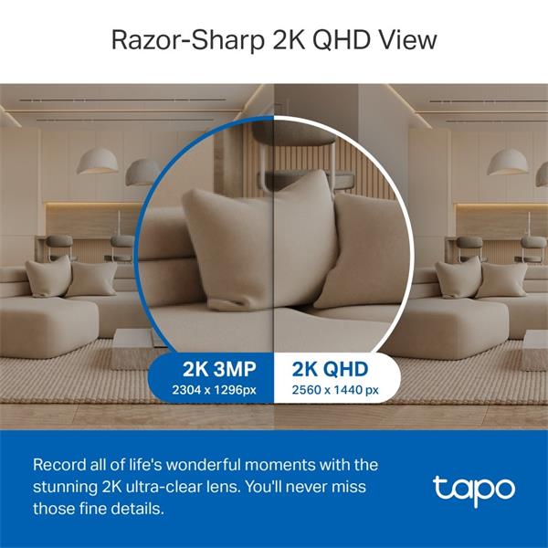 Pan/Tilt AI Home Security Wi-Fi Camera SPEC: 2K QHD (2560x1440), 2.4 GHz, Horizontal 360o FEATURE: Pan/Tilt, Smart AI D
